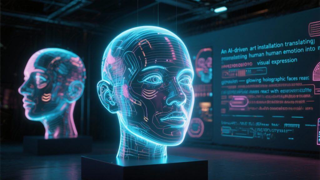 홀로그램 얼굴 조각으로 구성된 AI 기반 미디어 아트 전시
