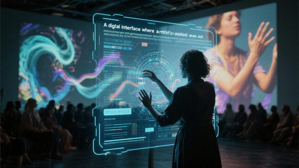 디지털 인터페이스를 조작하는 예술가의 퍼포먼스 장면