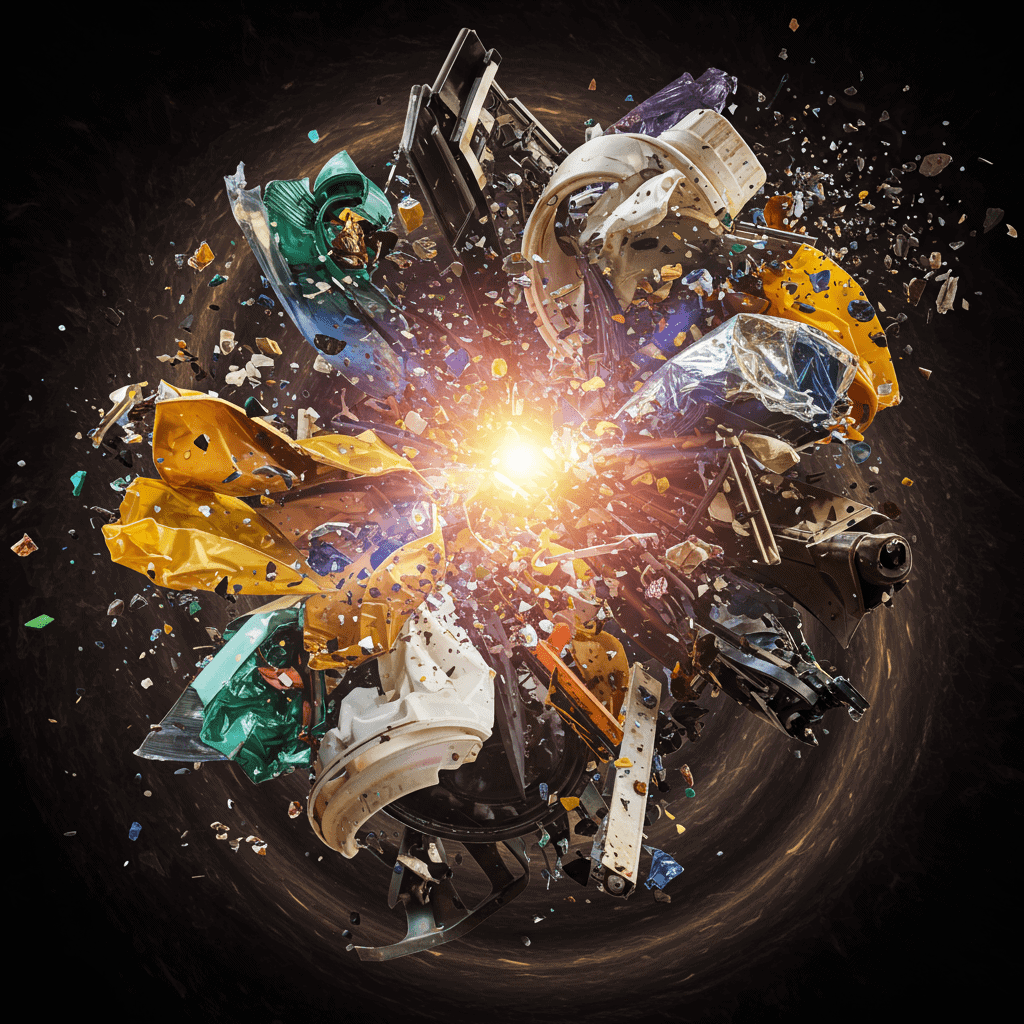 폭발하는 형태의 컬러풀한 조형 예술 작품