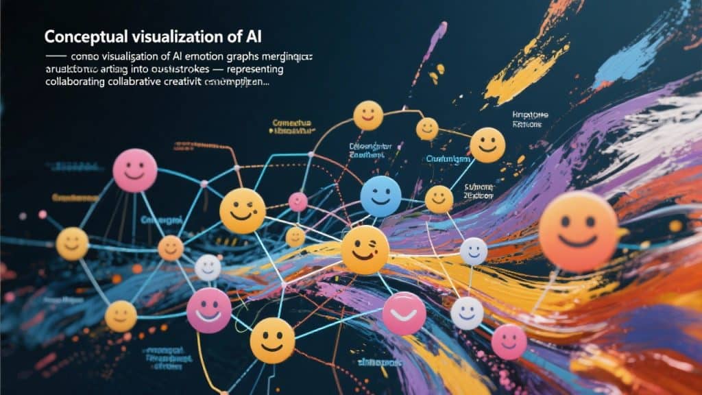 이모티콘과 연결선으로 표현된 감정 데이터 네트워크 그래픽