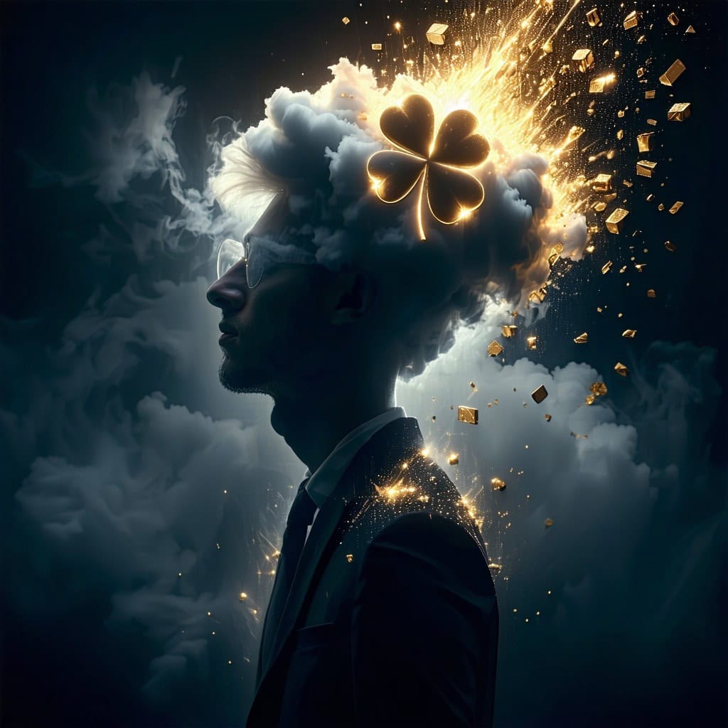 빛나는 네잎클로버가 폭발하듯 터지는 창의적이고 영감을 주는 추상적 이미지