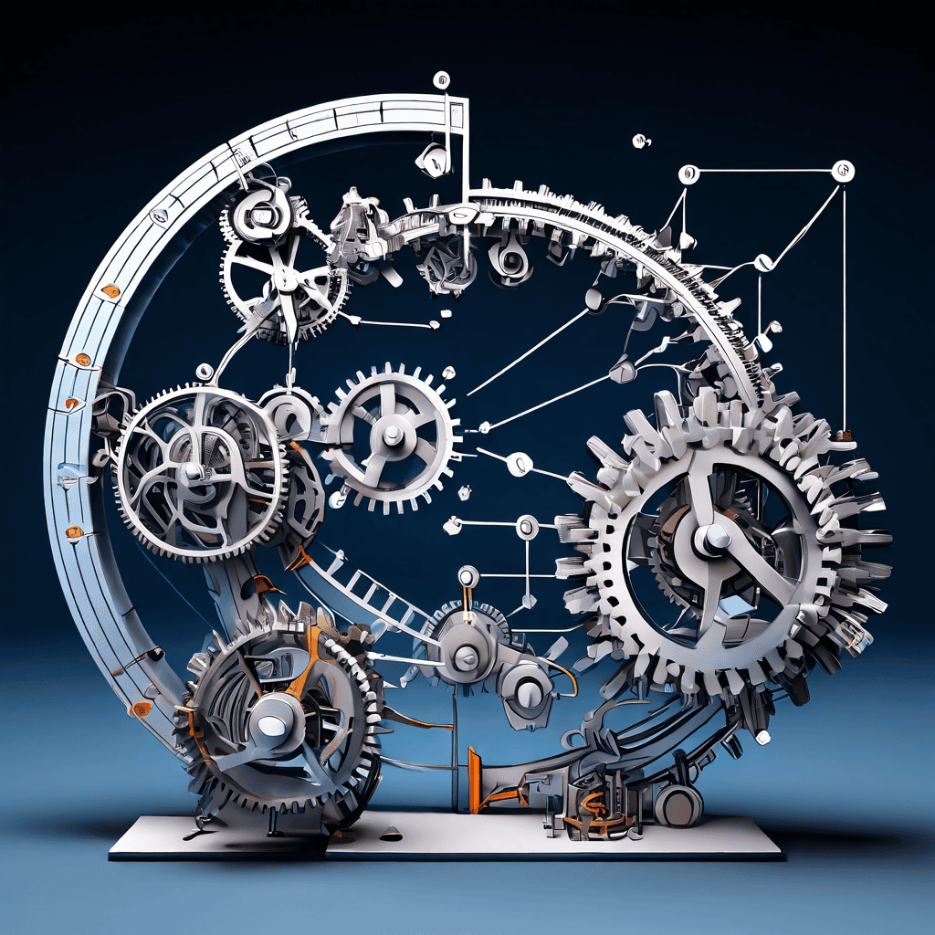 파란색과 주황색 그래프가 나란히 움직이는 상관관계와, 톱니바퀴가 맞물려 돌아가는 인과관계를 3D로 대비한 다이어그램 모습이다.