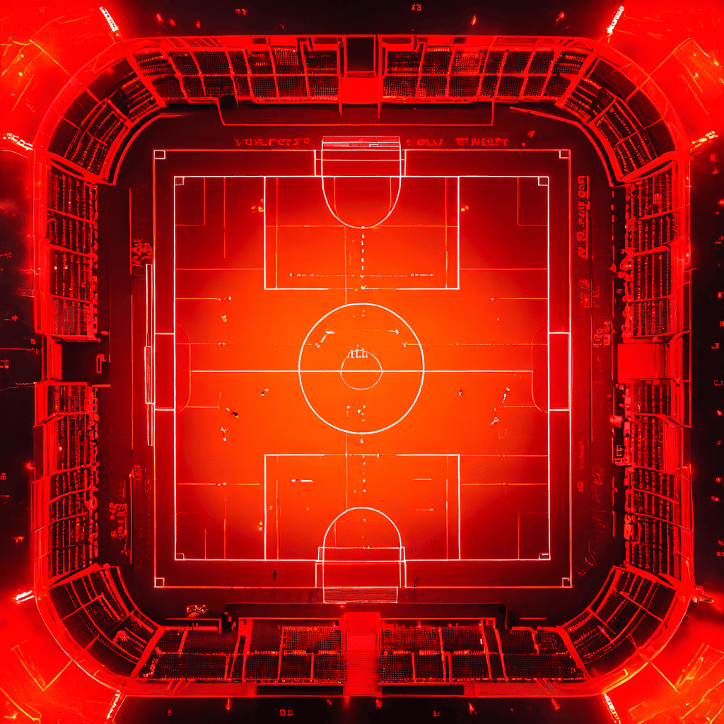데이터 시각화로 공간 지배력을 보여주는 축구장 열지도가 빨간색과 주황색의 강렬한 열구역을 빛내고 있습니다.