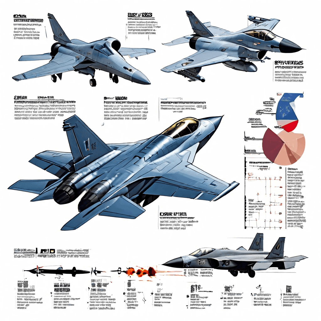 파란 배경에 세대별 전투기가 시간순으로 나열되고, 스텔스 기술이 진화하며 방위 예산이 증가하는 그래프가 함께 표현된 이미지입니다.