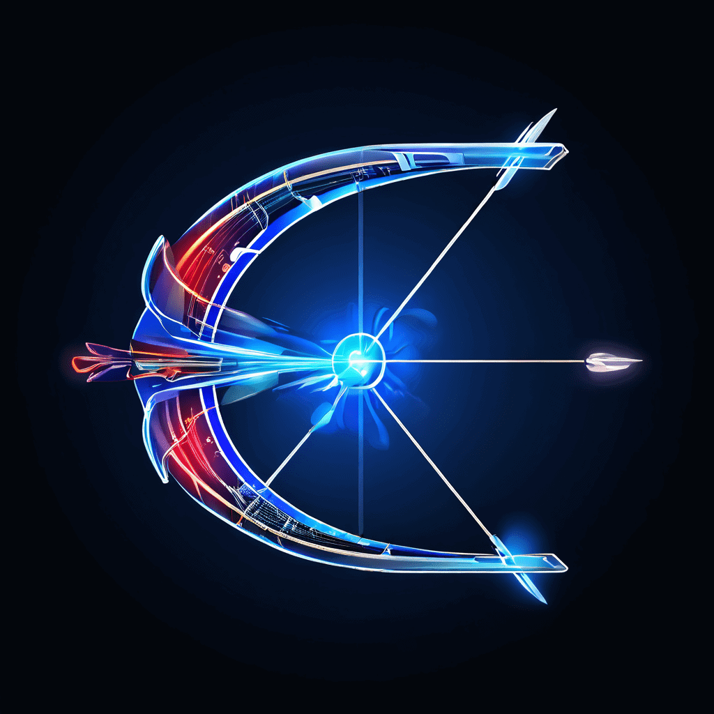 활을 당겨 화살을 쏘는 과정에서 탄성 에너지가 운동 에너지로 변환되는 물리학적 원리를 설명하는 다이어그램 이미지입니다.