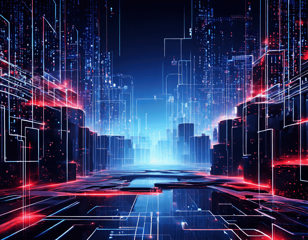 유튜브 플랫폼이 분열되며 데이터 흐름이 투명한 블록체인 원장으로 이동하는 디지털 환경의 추상적인 변환을 상징적으로 표현한 이미지입니다.