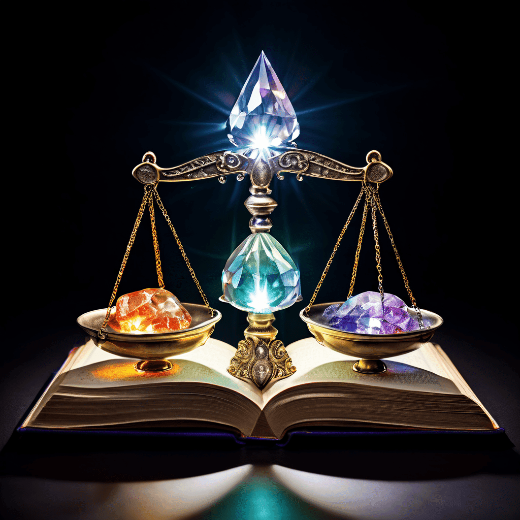 열린 책 위에 균형을 이루며 놓인 세 개의 뚜렷한 보석이 접촉점에서 빛을 발산하며 지식과 가치의 조화를 상징적으로 표현한 이미지입니다.