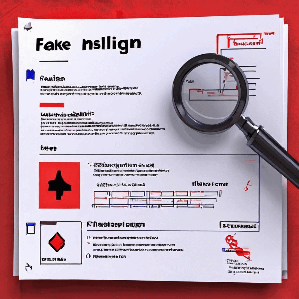 가짜 플러그인 식별을 위한 3D 체크리스트 문서를 확대경으로 검사하며, 의심스러운 플러그인 아이콘과 경고 표시를 통해 보안 점검 과정을 상세히 보여주는 이미지입니다.