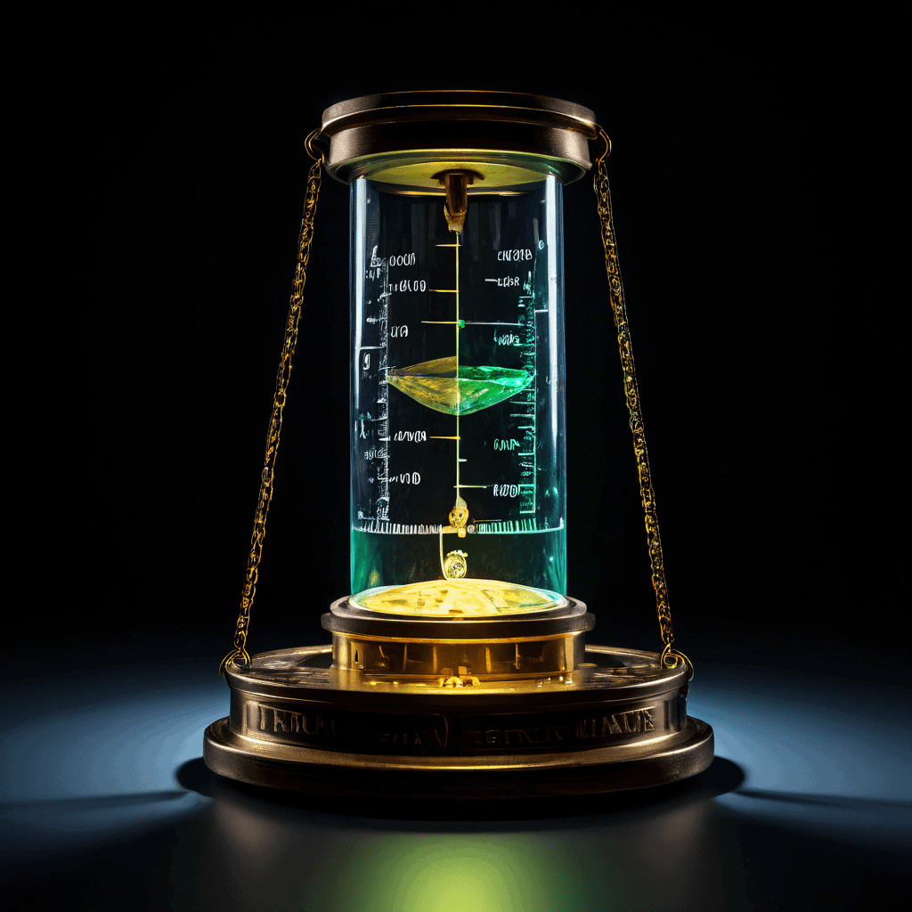 단기 이득과 장기 리스크의 상충 관계를 저울의 균형으로 시각화한 이미지로, 빛나는 단기 수익 코인과 무거운 장기 위험 추가 측정 눈금 위에서 저울질되는 모습을 담고 있습니다.