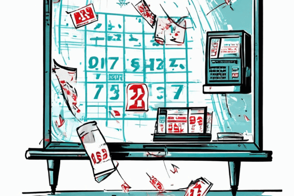 TV 화면에서 추첨 번호가 공개되는 모습과 복권 판매점 카운터의 출력된 복권을 얇은 점선으로 연결하여 당첨 결과 확인의 연속성을 표현한 일러스트레이션입니다.