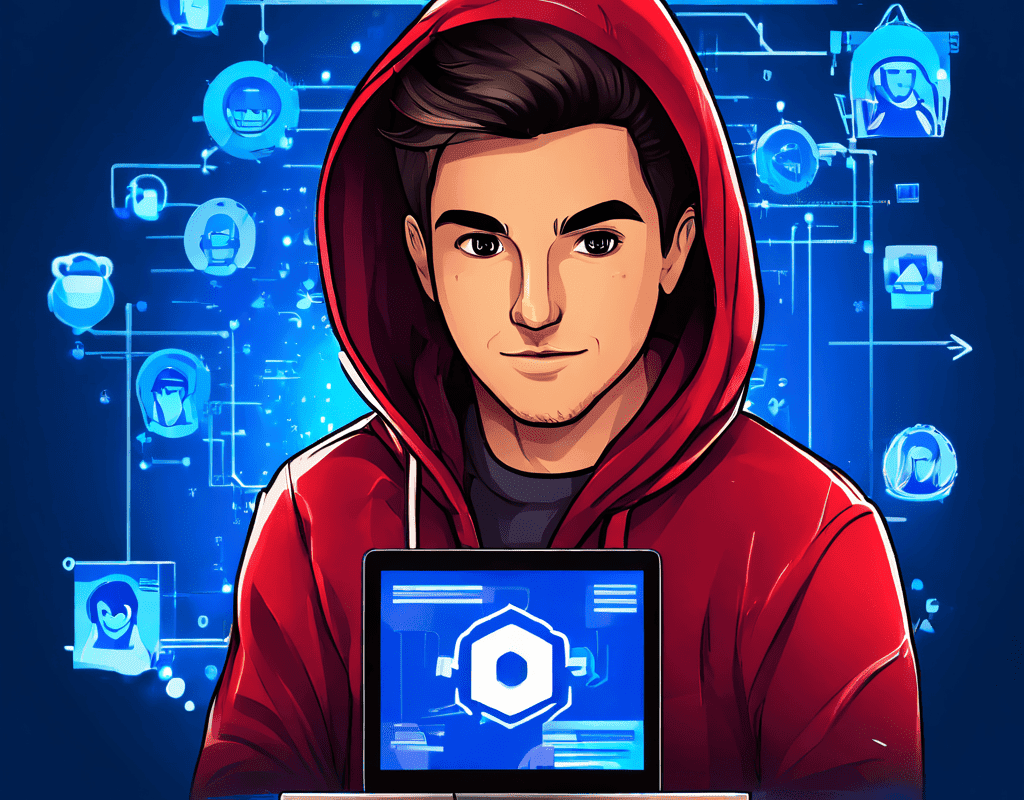 가짜 유튜버 아바타가 시청자를 유인해 피싱 사이트로 연결되고, 이 과정에서 악성코드 유포와 데이터 유출 위험이 드러나는 사이버 보안 위협을 보여주는 개념도입니다.