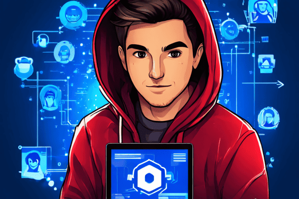 가짜 유튜버 아바타가 시청자를 유인해 피싱 사이트로 연결되고, 이 과정에서 악성코드 유포와 데이터 유출 위험이 드러나는 사이버 보안 위협을 보여주는 개념도입니다.