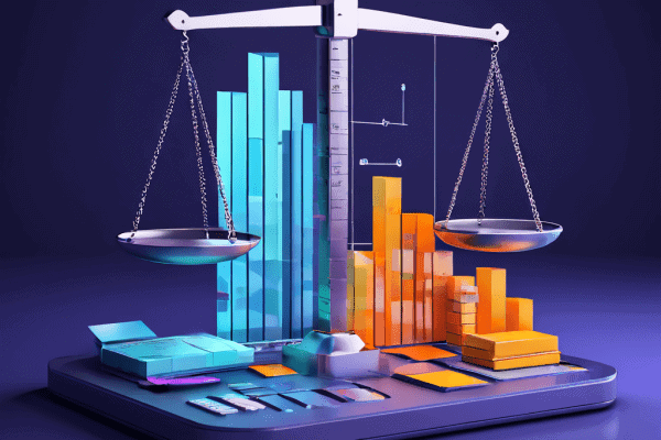 균형이 깨진 데이터 서버 위에 올라간 저울은 한쪽에는 숨겨진 비용 문서를, 다른 한쪽에는 명확한 그래프와 차트를 올려놓아 데이터 기반 시스템의 부재를 상징적으로 보여줍니다.