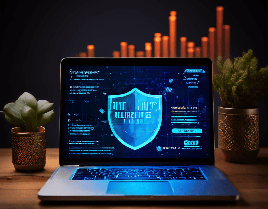 노트북 화면에 빛나는 평생 무상 AS 방패와 1년 보증 스탬프가 표시되어 있으며, 이를 배경으로 고객 충성도 상승 그래프가 함께 보여지는 제품 신뢰성과 고객 만족의 연관성을 강조하는 이미지입니다.