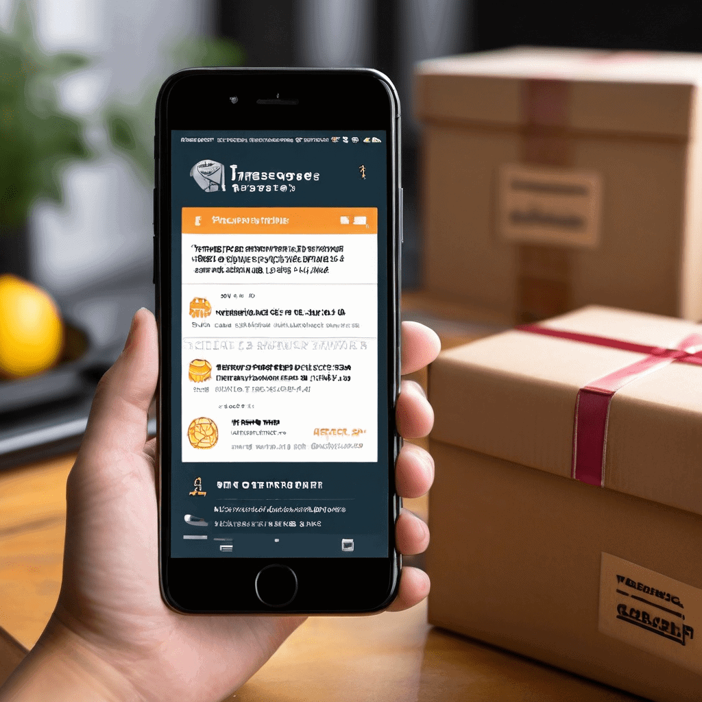 지연된 택배 배송을 알리는 의심스러운 문자 메시지가 표시된 스마트폰 화면과 경고 기호가 함께 나타나 피싱 사기에 대한 주의가 필요함을 알립니다.