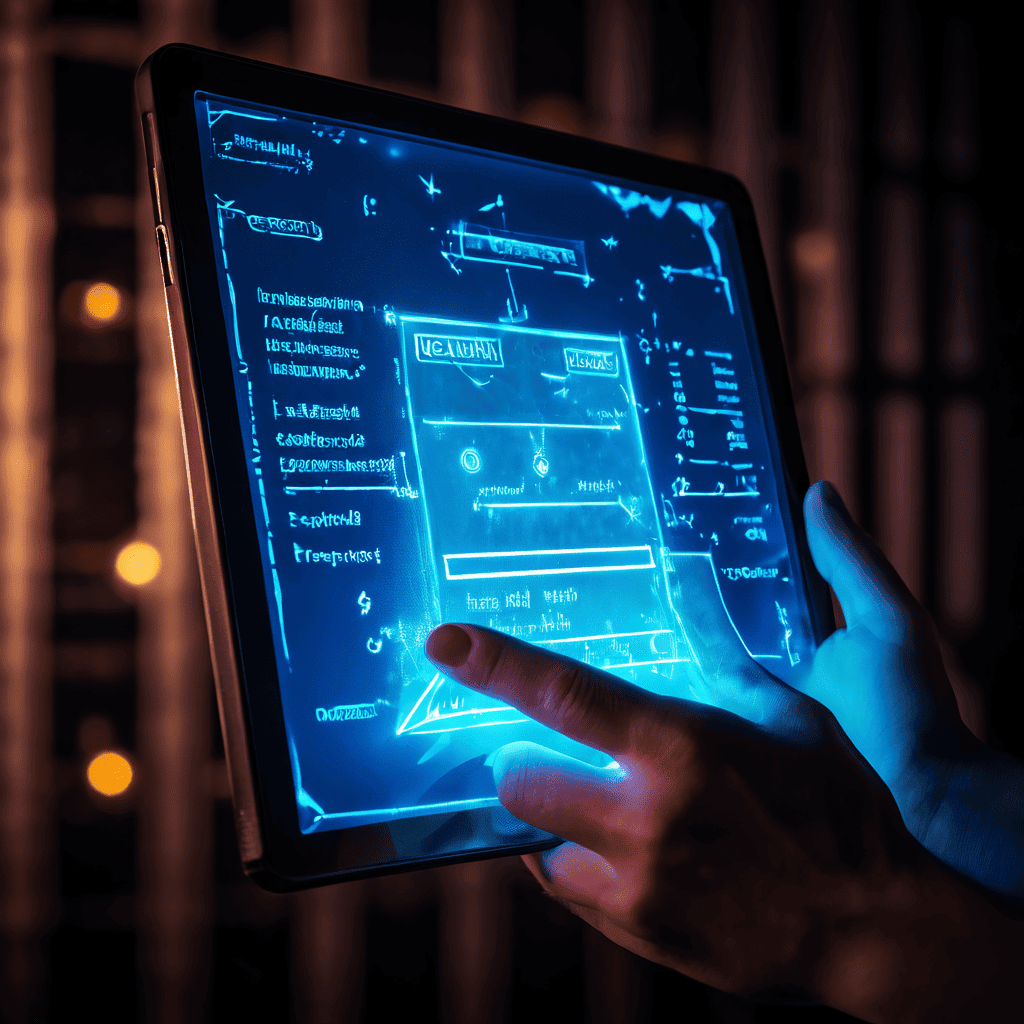 긍정적인 리뷰가 표시된 태블릿 화면의 금이 간 틈으로 부정적 의견을 금지하는 숨겨진 계약서가 드러나고 있으며, 이는 가짜 리뷰와 소비자 기만의 위험성을 상징적으로 보여줍니다.