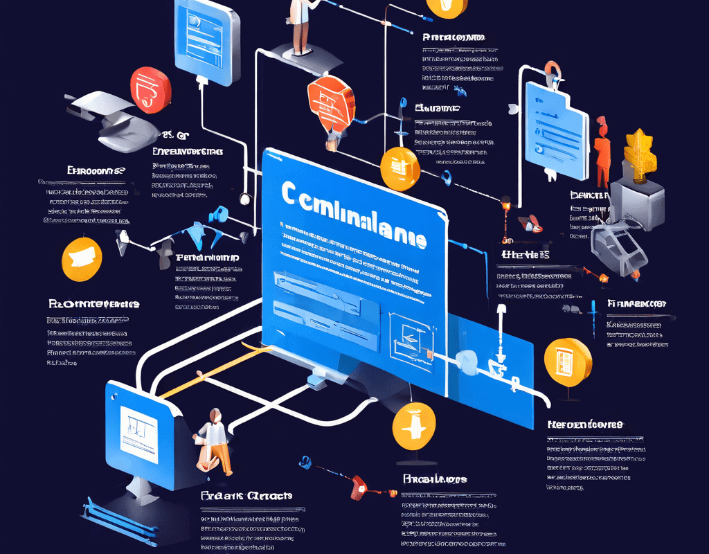 보험금 청구가 거절되는 복잡한 절차를 보여주는 플로우차트로, 난해한 법률 용어와 세부 조항이 고객의 보험금 지급 경로를 가로막으며 보험사와 고객 간의 불균형한 관계를 강조합니다.